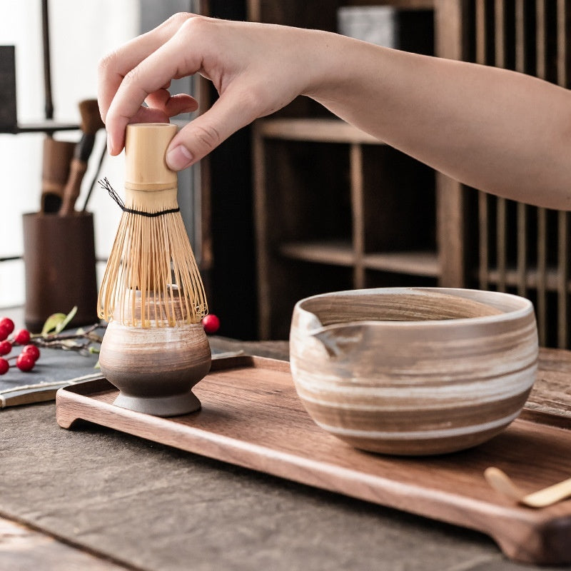 Japanese Ceramic Matcha Tea Bowl Japanese Tea Set Whisk Bamboo Matcha Brush Tea Ceremony Zen