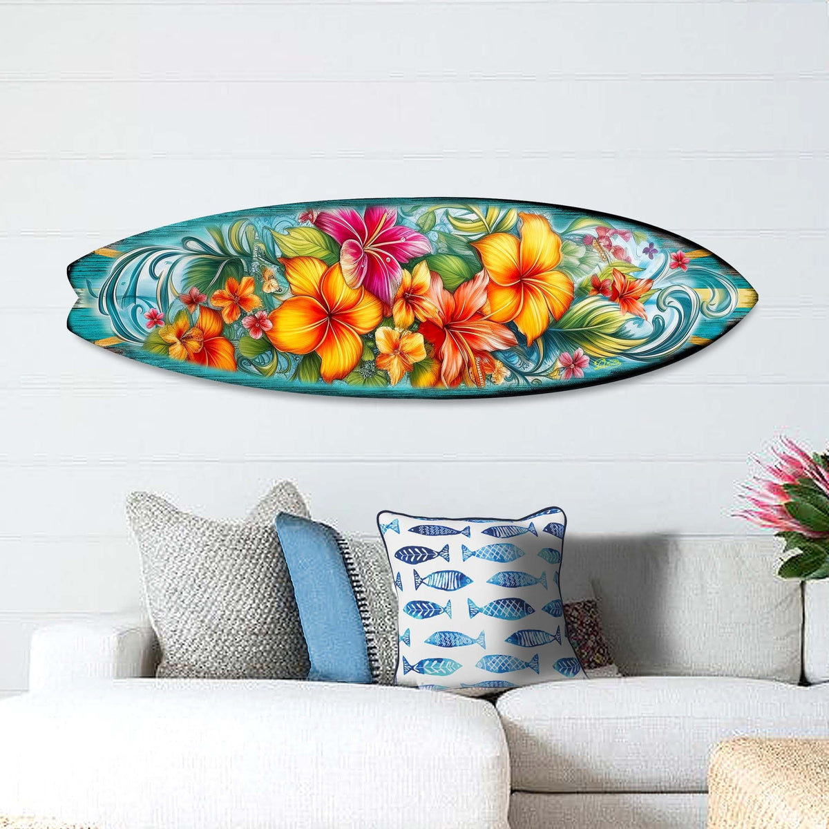 Hawaiian Flowers Surfboard Coastal Wall Art by G. DeBrekht - Coastal Holiday Decor - 8490121HS