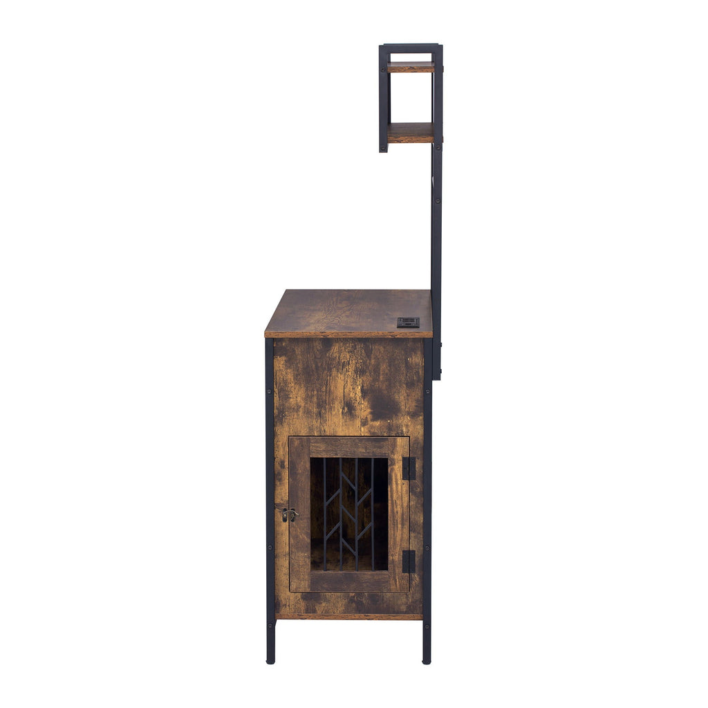 Furniture Style 2 In 1 Pet Friendly Dog Crate Composite Desk Hutch - Rustic Brown