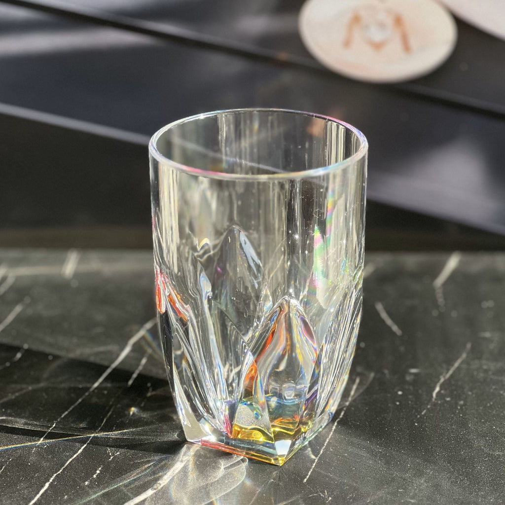 Rainbow Diamond Acrylic Glasses Drinking (Set of 4) Hi Ball 17Oz, Bpa Free Plastic Cocktail Glasses - Clear