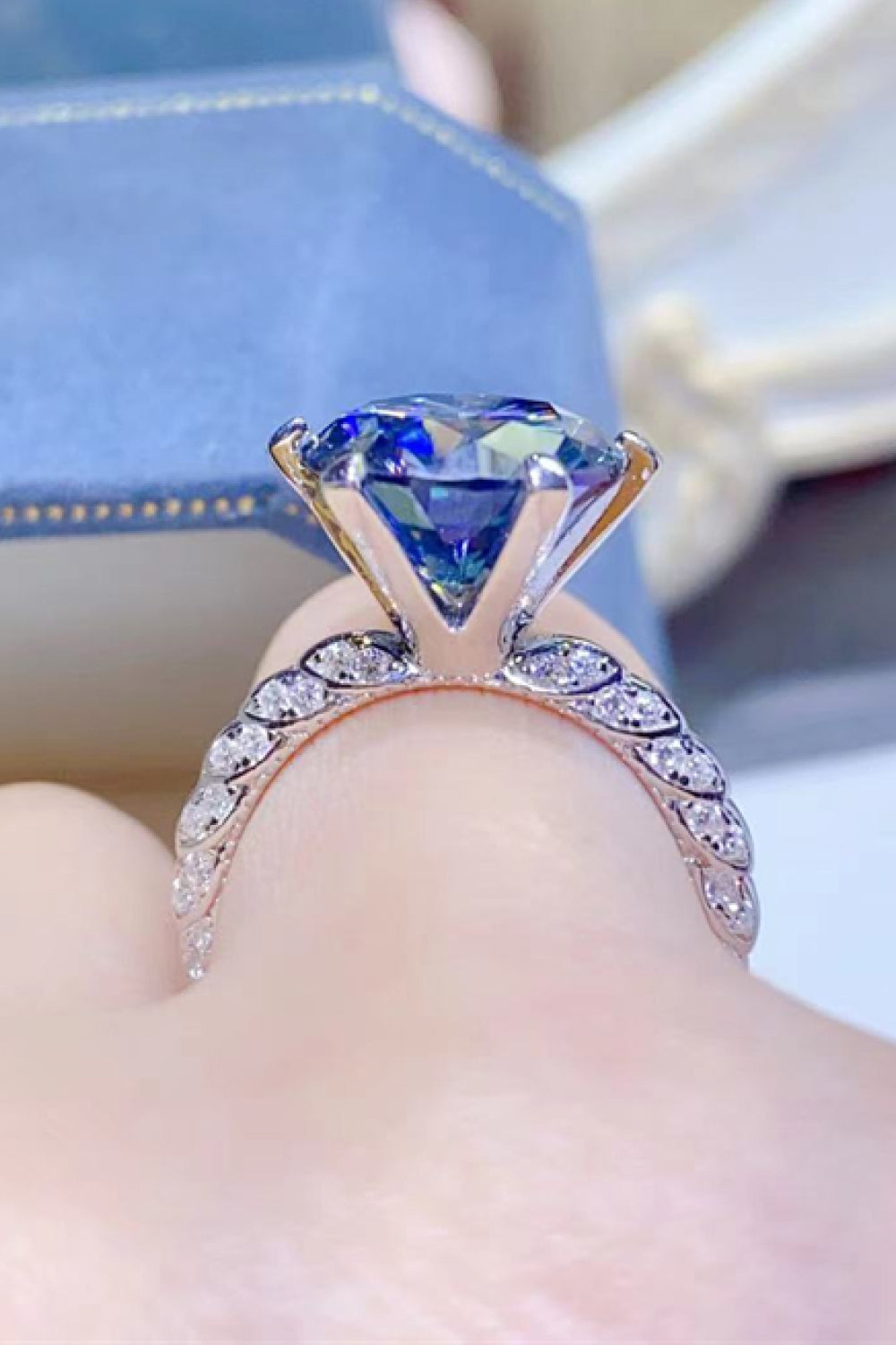 5 Carat Cobalt Blue Blue Brilliant Round Cut Sparkala™ Platinum Over Pure Sterling Silver Ring