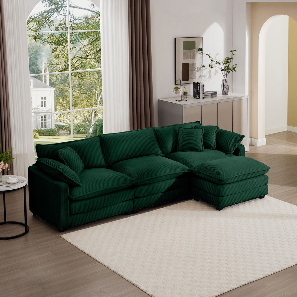 Modern Oversized Modular Cushion Sofa With Ottoman, Low Back, Deep Seating Sofa Set