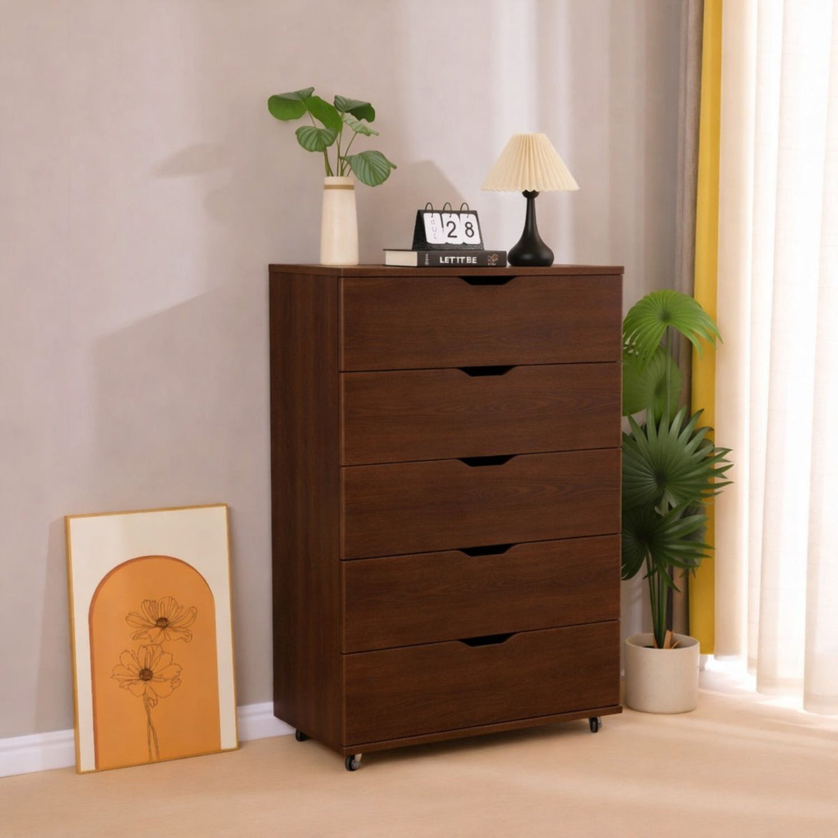 Modern 5 Drawer Dresser With Wheels