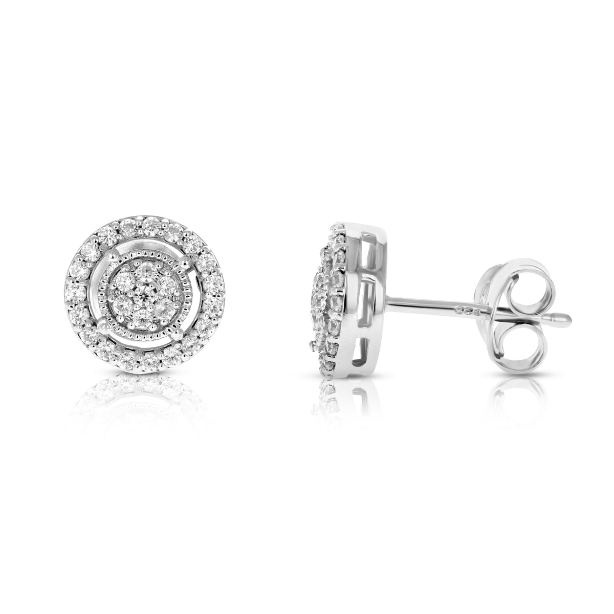 1/2 CTTW round Diamond Stud Earrings in .925 Sterling Silver with Rhodium Female Adult
