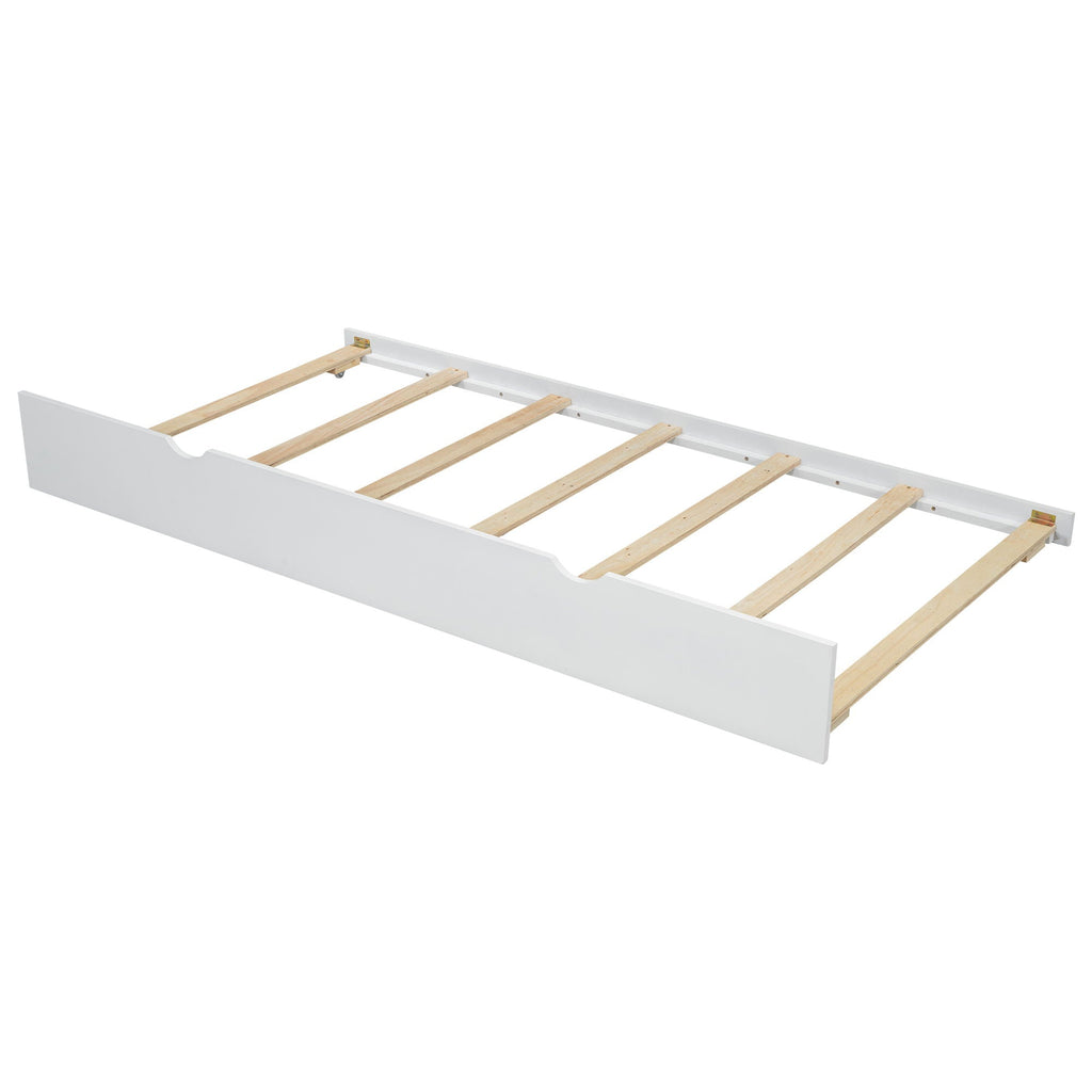 Platform Bed With Trundle, Shelves, And Storage Headboard