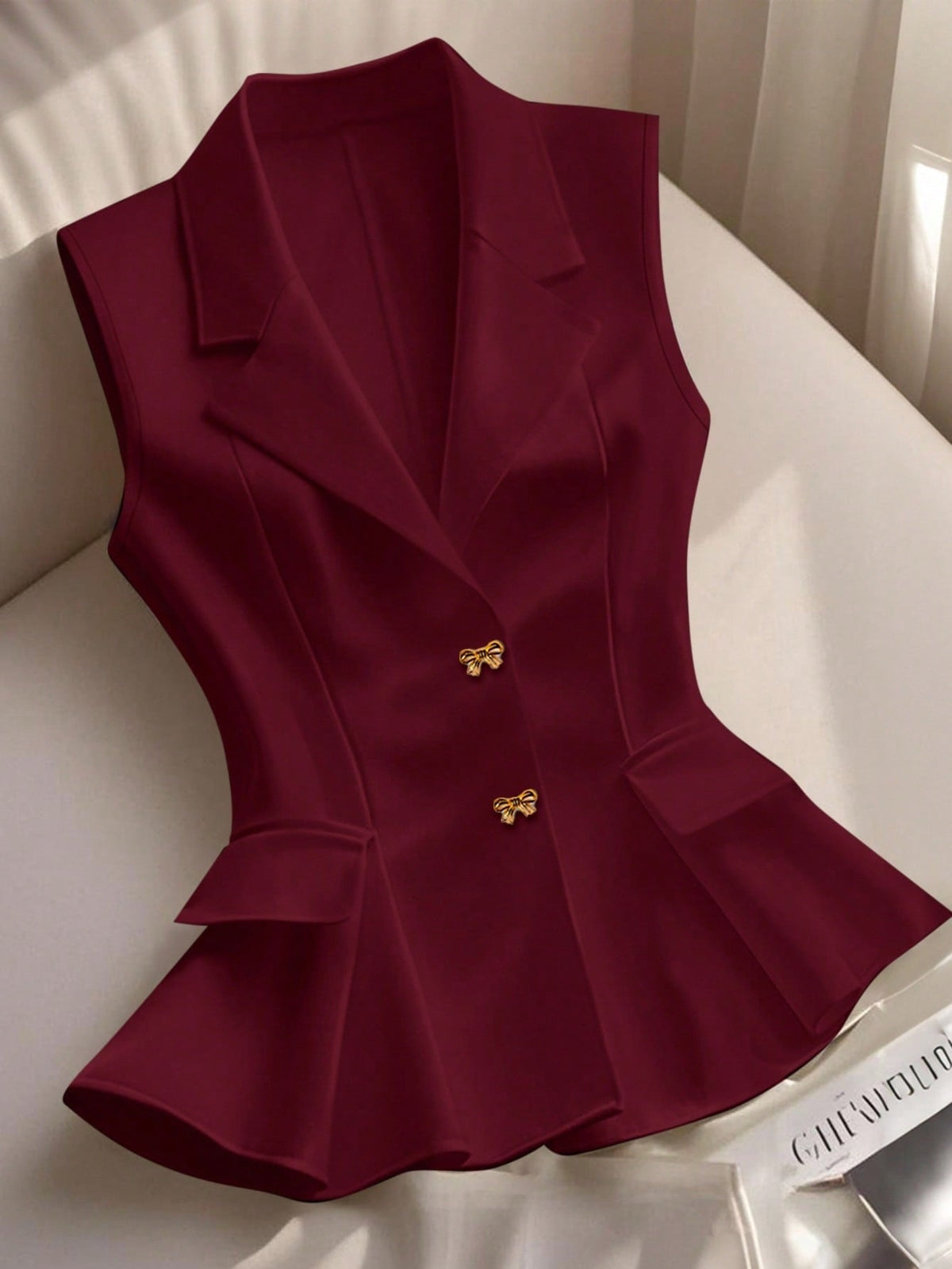 Waist-cinching Ruffled Hem Elegant Commuter Outer Vest