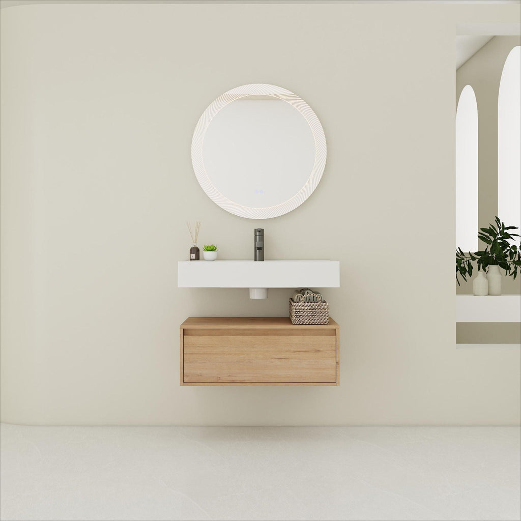 Wall Mounted Bathroom Vanity With Resin Sink And Soft Close Drawer In Imitative - Imitative Oak