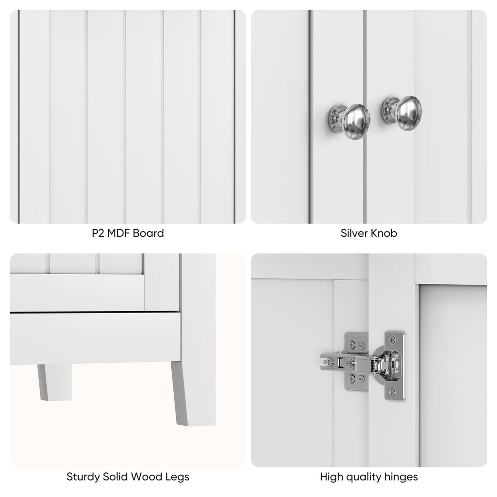 Mid Century Modern Double Door Storage Cabinet With Knobs - White
