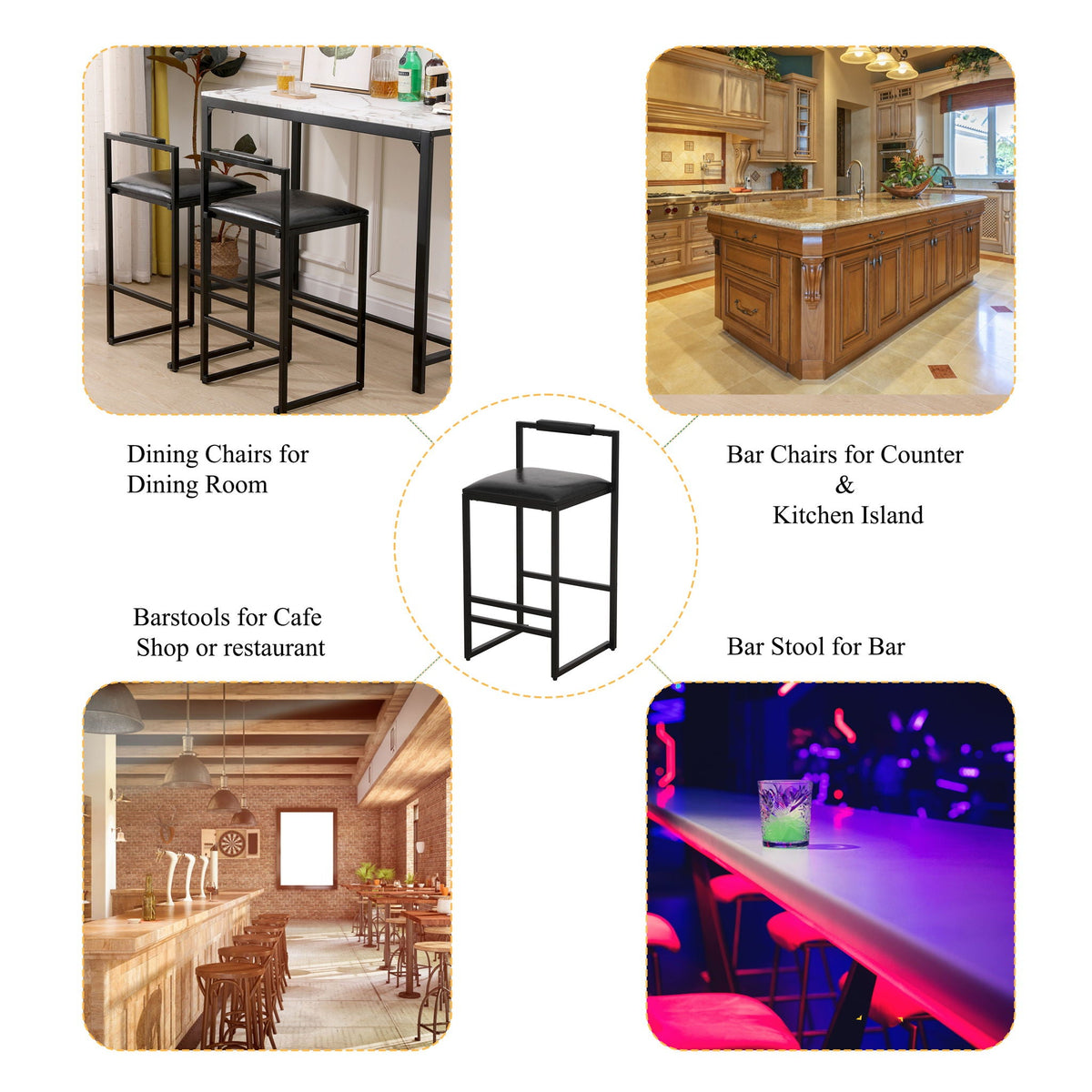 Elegant Bar Stool Set With Backrest And Footrest, Counter Height (Set of 2)