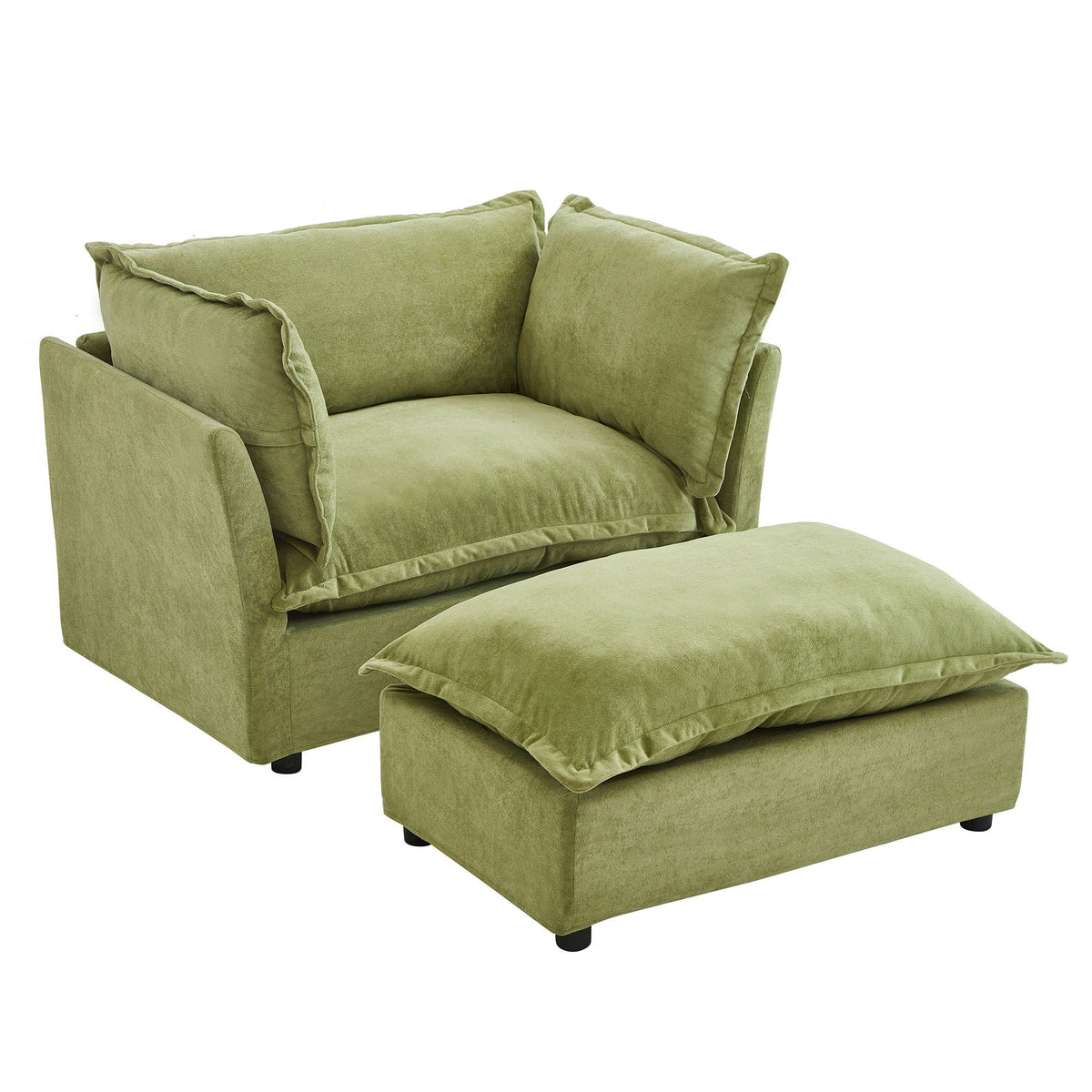 Modern Cozy Upholstered Armchair Sofa With Movable Ottoman