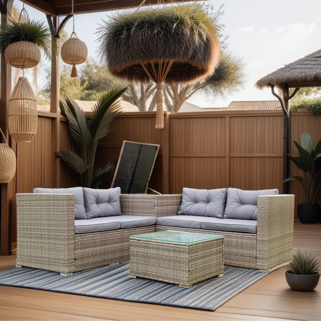4 Piece Patio Sectional Wicker Rattan Outdoor Furniture Sofa Set With Storage Box