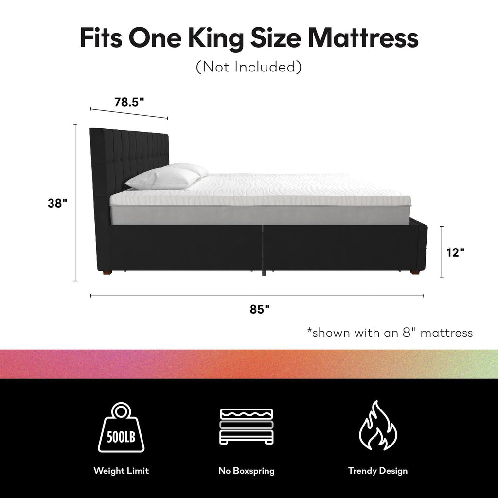 King Upholstered Bed With Storage - Black