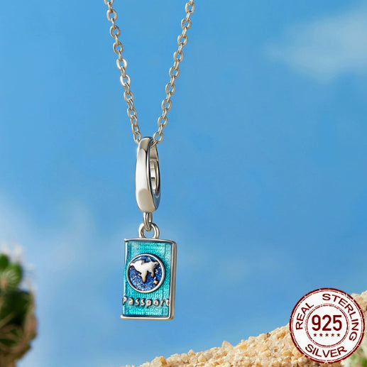 S925 Sterling Silver Beads Diy Ornament Buckle Openable Passport Pendant Global Travel Pendant