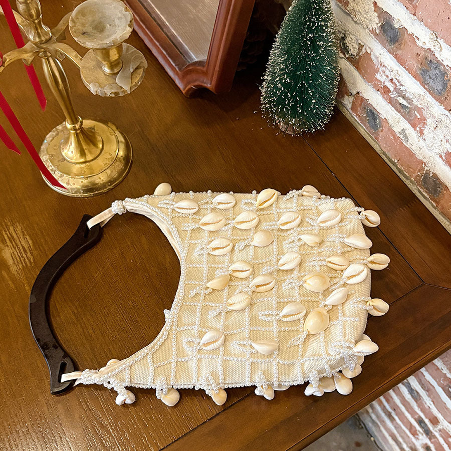 French Chictastic Cloud Shell Beaded Cream Handbag