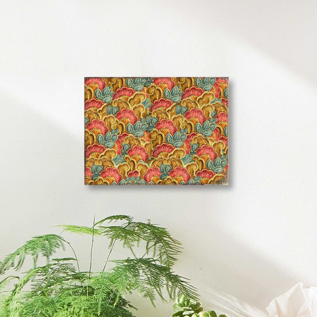 Gold Red Blue Floral Rustic Wall Block by G. DeBrekht - Floral Ornamental Decor - 95019B