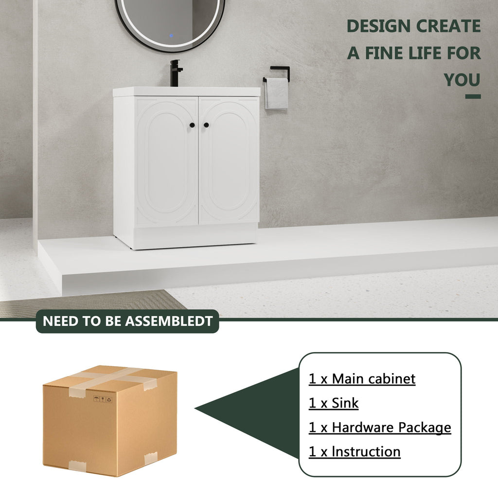 Contemporary Freestanding Bathroom Vanity With Resin Sink & Soft-Close Cabinet Doors