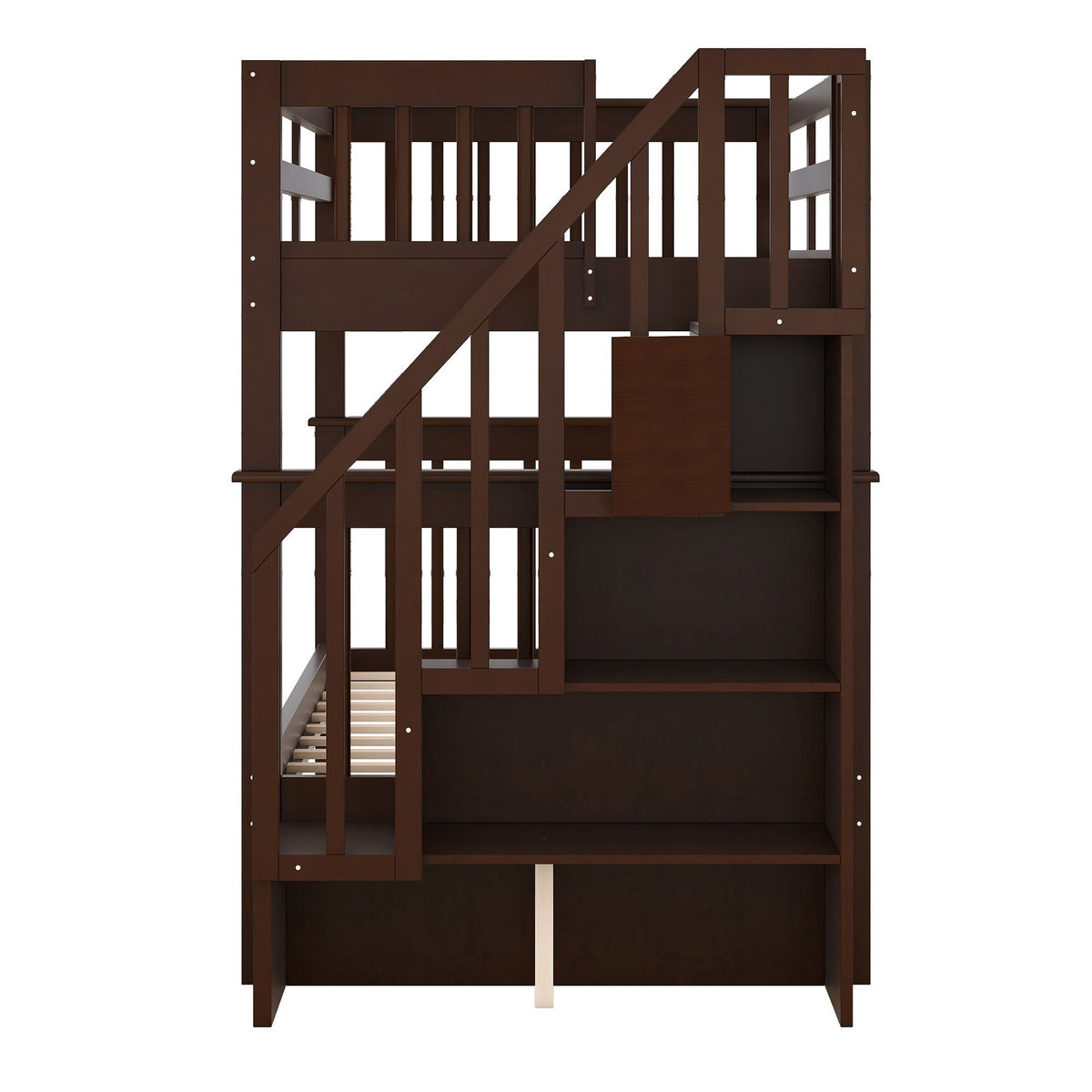 Stairway Bunk Bed With Storage And Guard Rail For Bedroom
