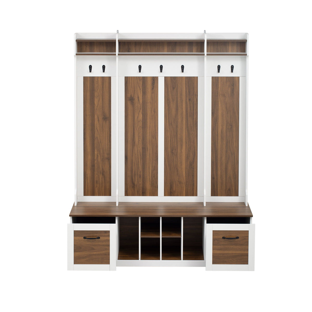 5 In 1 Entryway Bench With Coat Rack, 7 Sturdy Hooks, 2 Spacious Drawers And Adjustable Shelves