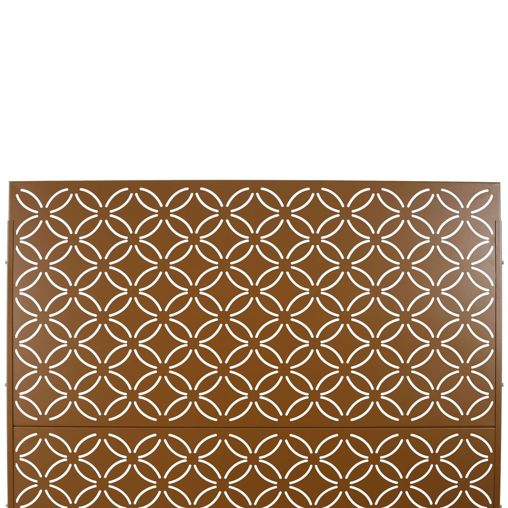 Freestanding Decorative Privacy Screen For Deck Balcony Patio, Metal Privacy - Brown