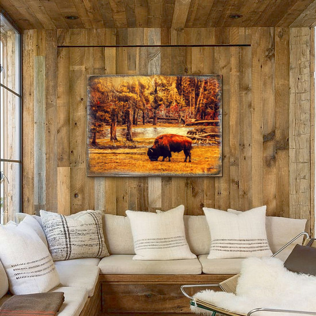 Bison Art Wooden Wall Art by Nature Wonders - Nature Wildlife Decor  - 95293B