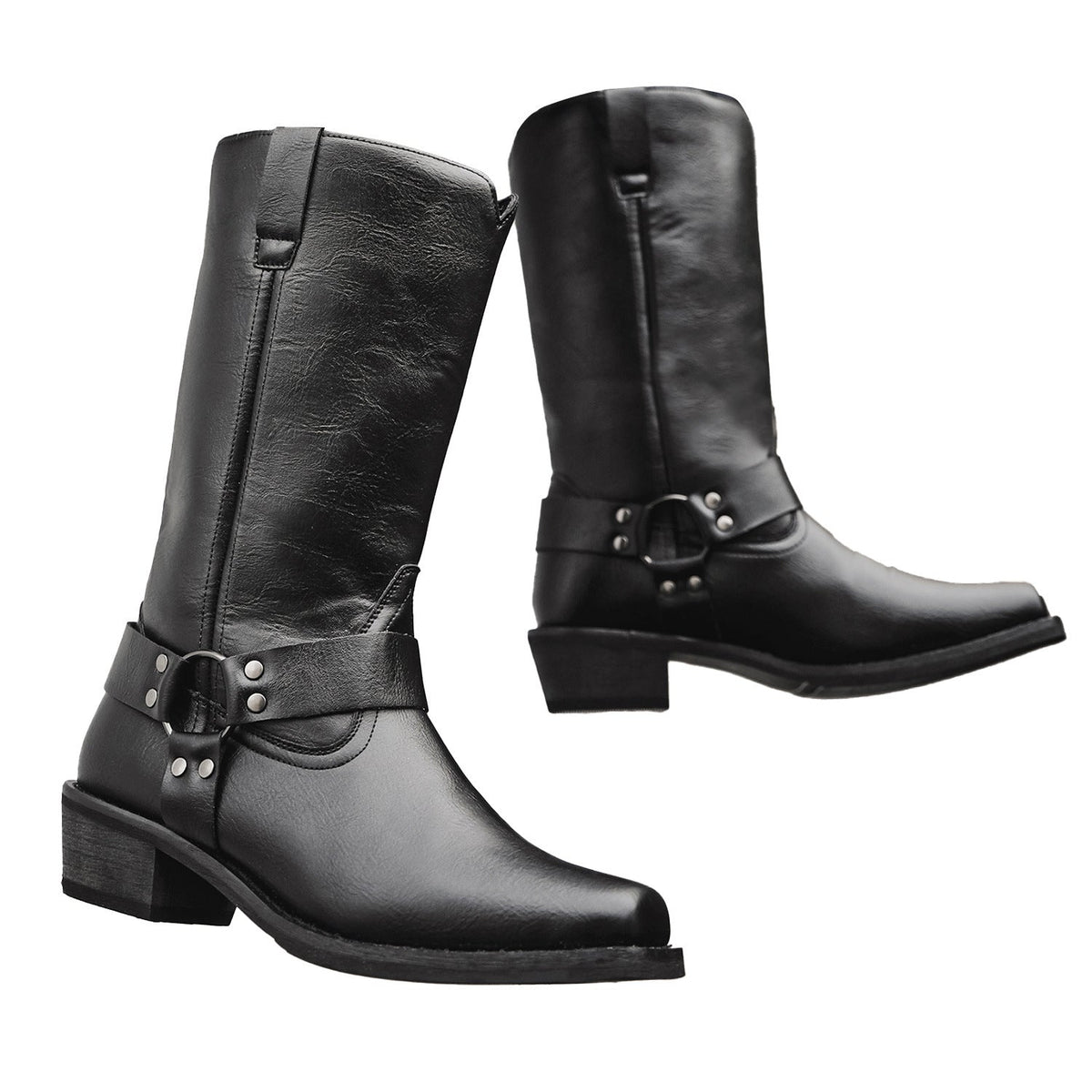 Men's Western Cowboy Boots – Square Toe Chunky Heel Slip-On