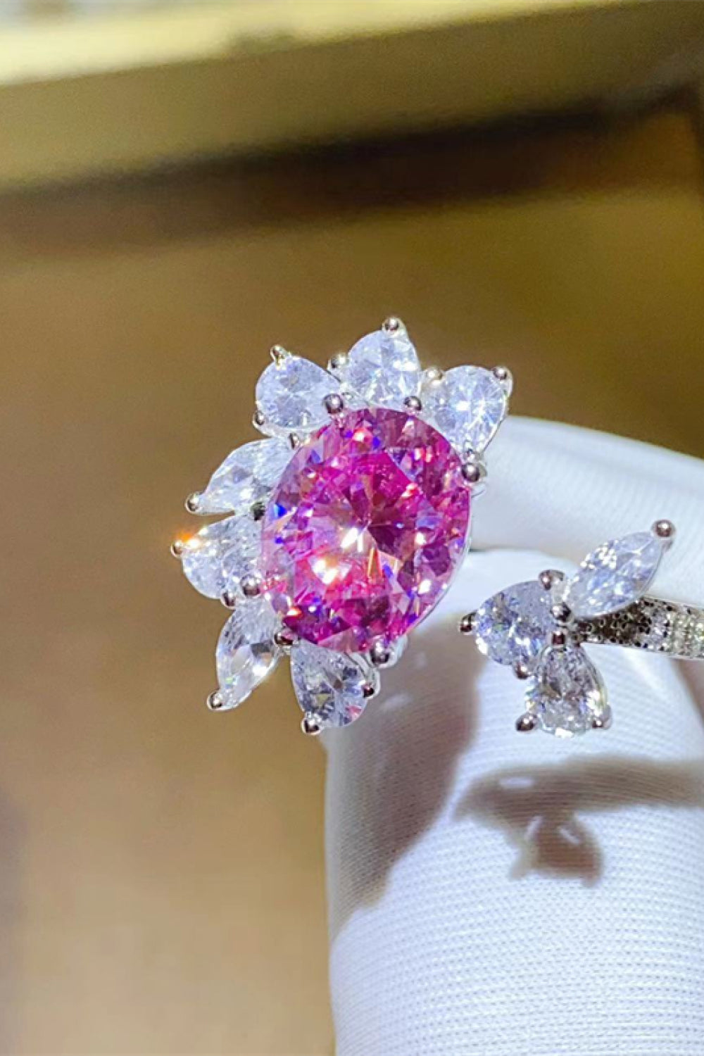 3 Carat Pink Oval-Cut Sparkala™ Platinum Over Pure Sterling Silver Open Ring