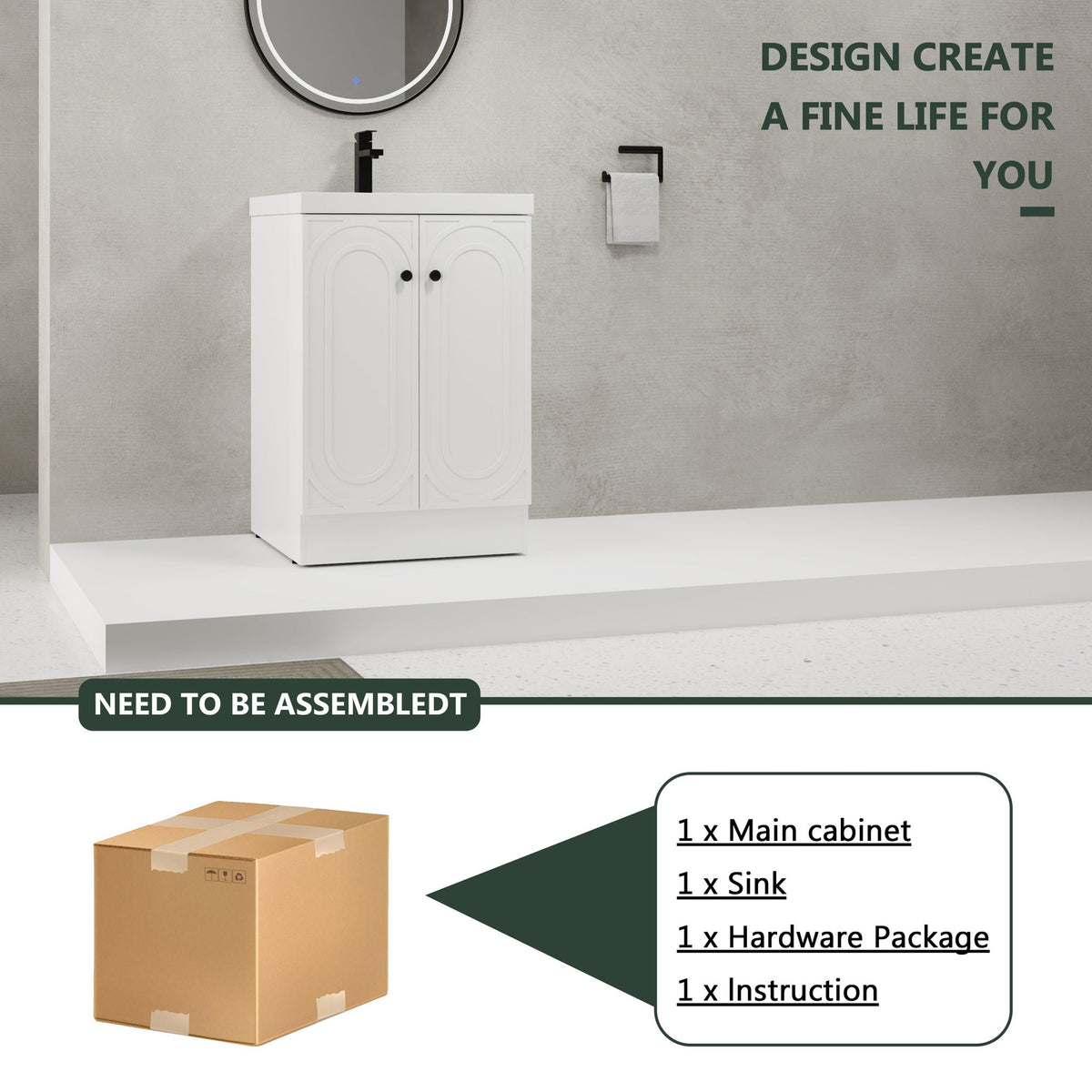 Contemporary Freestanding Bathroom Vanity With Resin Sink & Soft-Close Cabinet Doors