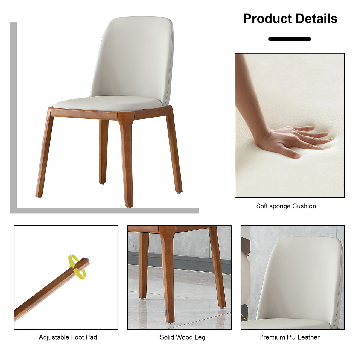 Modern Dining Chairs, Wooden Legs (Set of 2) - Gray