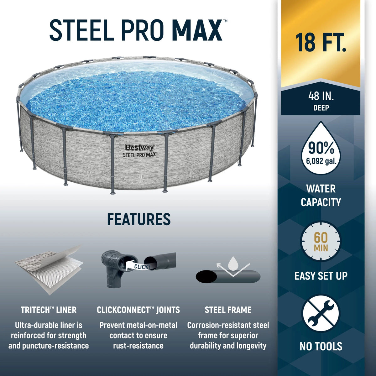 Steel Pro MAX 18' X 48" Metal Frame above Ground Pool Set W/ Pump, Ladder, & Cover
