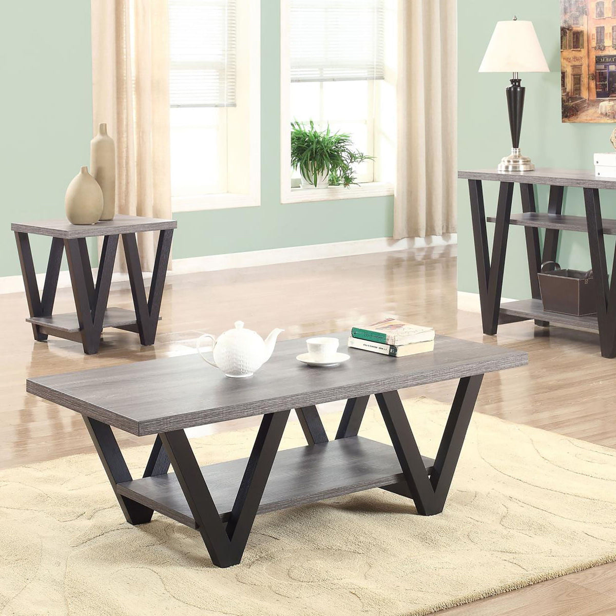 Rectangle Sofa Table With V Line Design - Gray