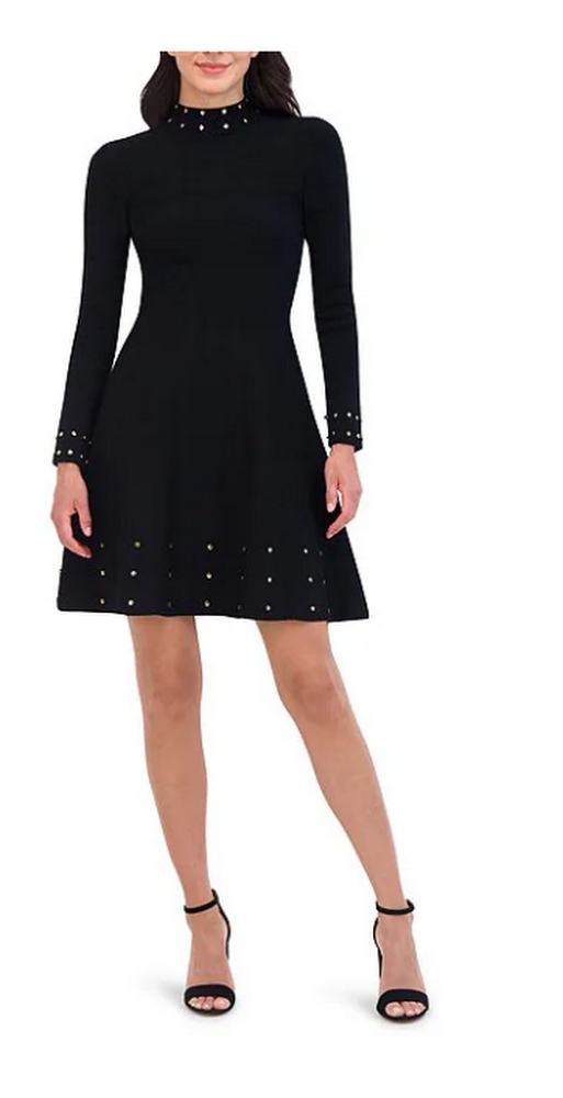 Vince Camuto Womens Embellished Mock Neck Dress - Black, small