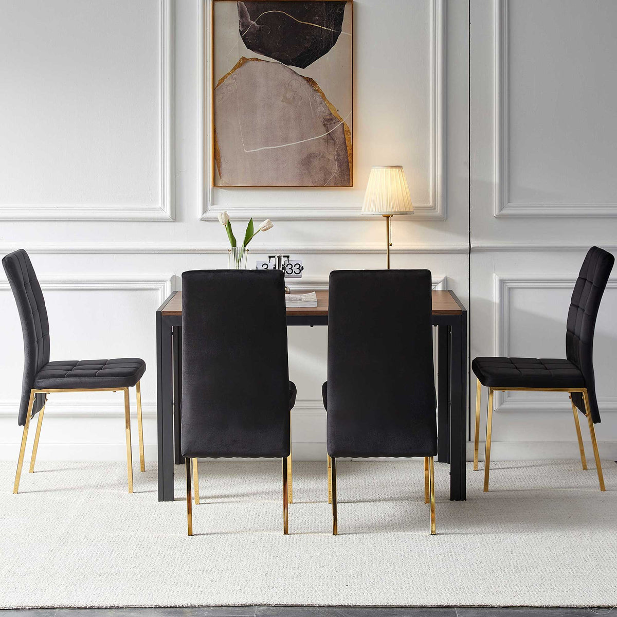 5 Pieces Dining Set Including High Back Color Legs Nordic Dining Chair & Creative Design Dining Table