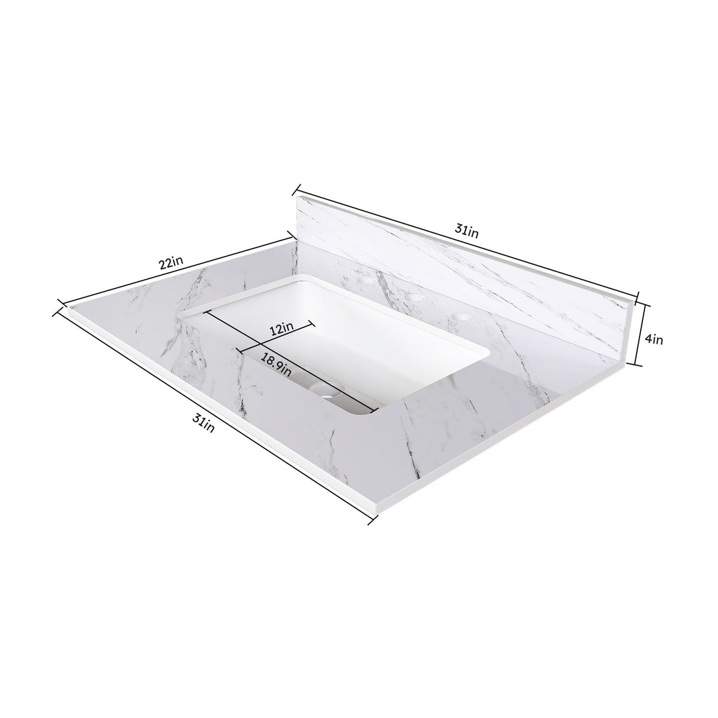 Bianco Carrara Venato Elegant Marble Vanity Top, Bathroom Vanity With Undermount Sink, Sintered Stone