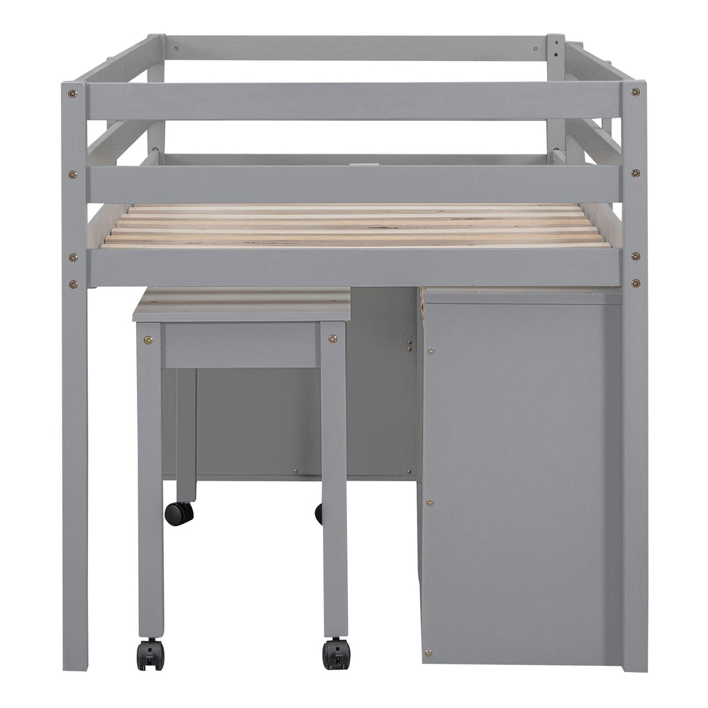 Loft Bed With Retractable Writing Desk And 4 Drawers, With Lateral Portable Desk And Shelves