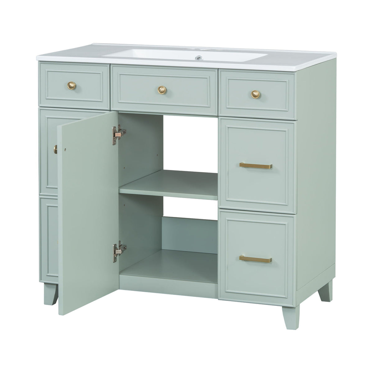 Bathroom Vanity With Ceramic Sink, Soft Close Doors, Adjustable Shelves