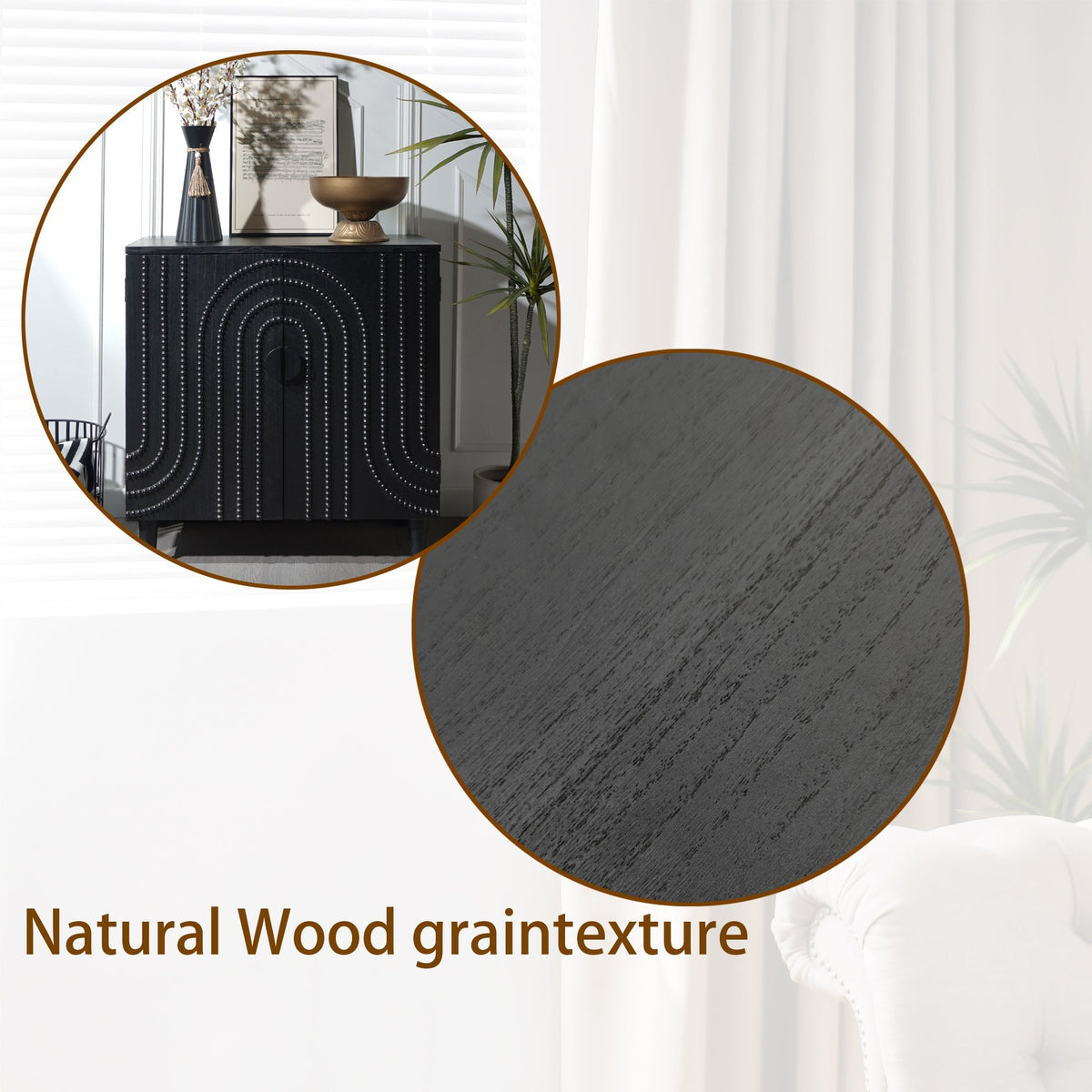 Modern Black Wood Storage Cabinet with Decorative Door