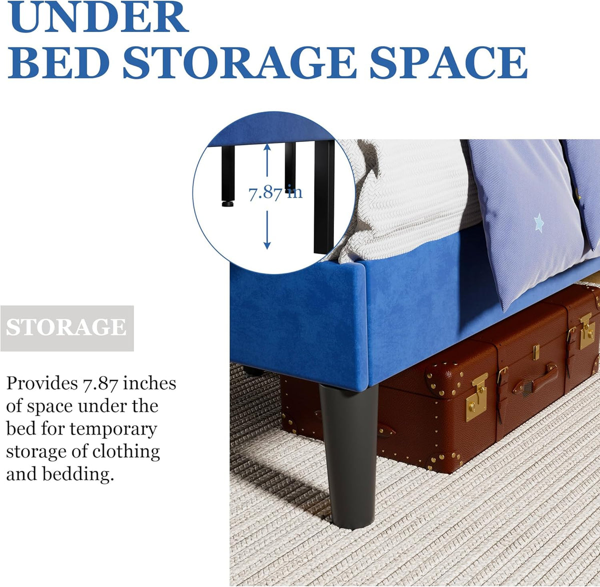 Twin Size Bed Frame, Upholstered Platform with Adjustable Diamond Tufted Headboard, Wood Slat Support, No Box Spring Needed, Navy Blue