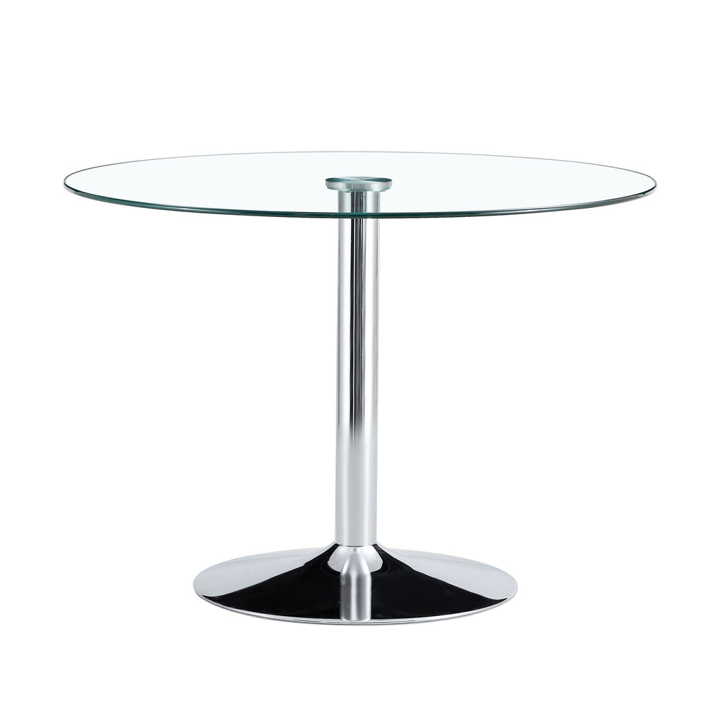 Modern Minimalist Circular Dining Table With Glass Top And Electroplated Metal Legs For Restaurants And Living Rooms - Silver / Transparent