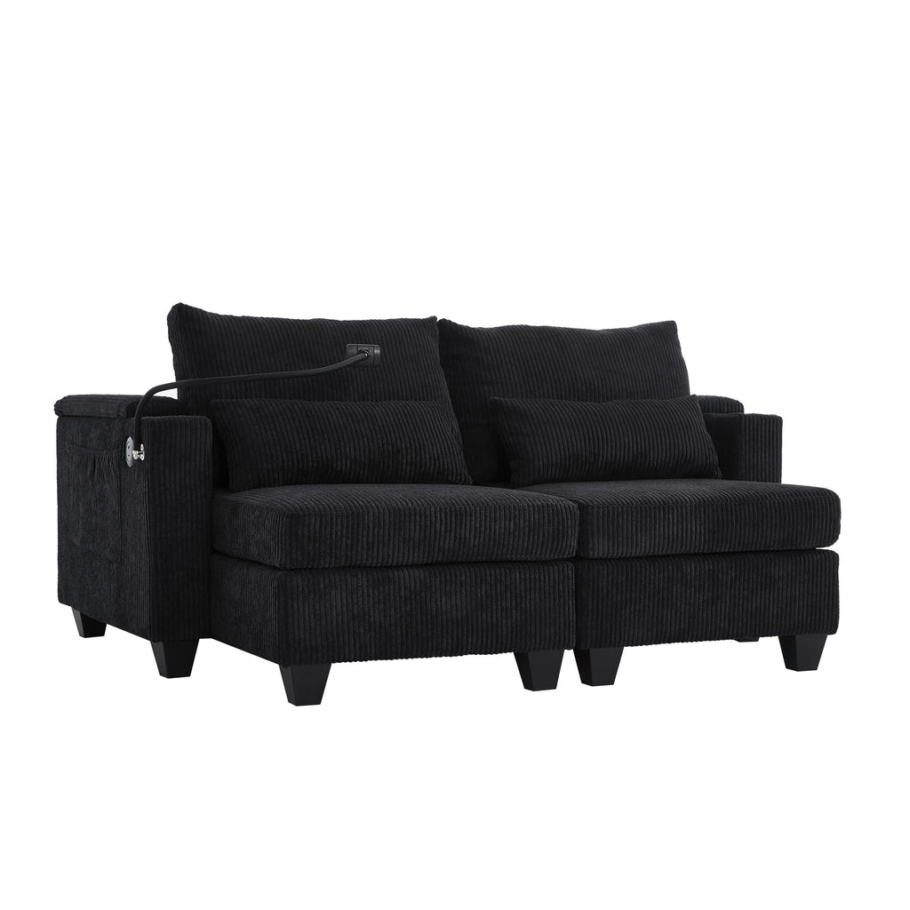 Convertible Chaise Lounge Sofa Chair With USB Ports, Cup Holders, Phone Holder And Storage