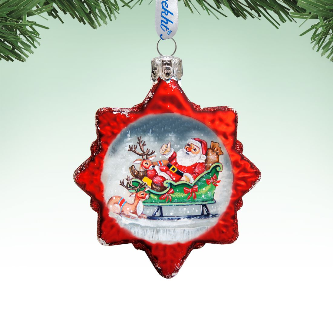 Sleighing Santa Mercury Glass Ornament by G. DeBrekht - Christmas Santa Snowman Decor - 773019