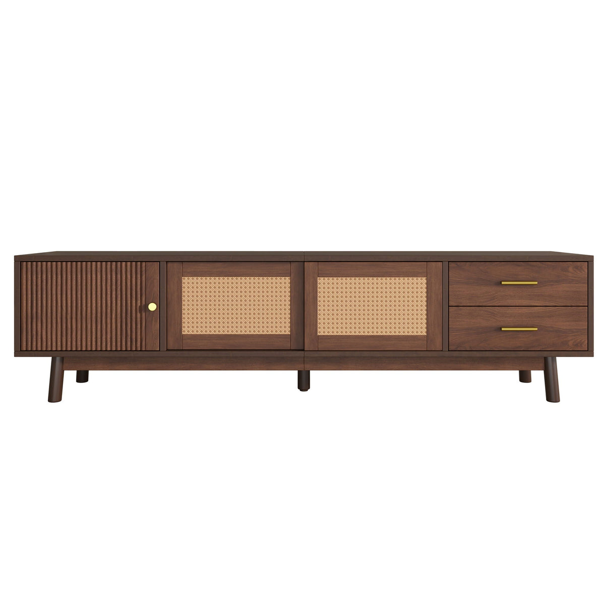 TV Stand For 80" TVs With Sliding Doors And Drawers, Accent Storage Unit - Dark Brown