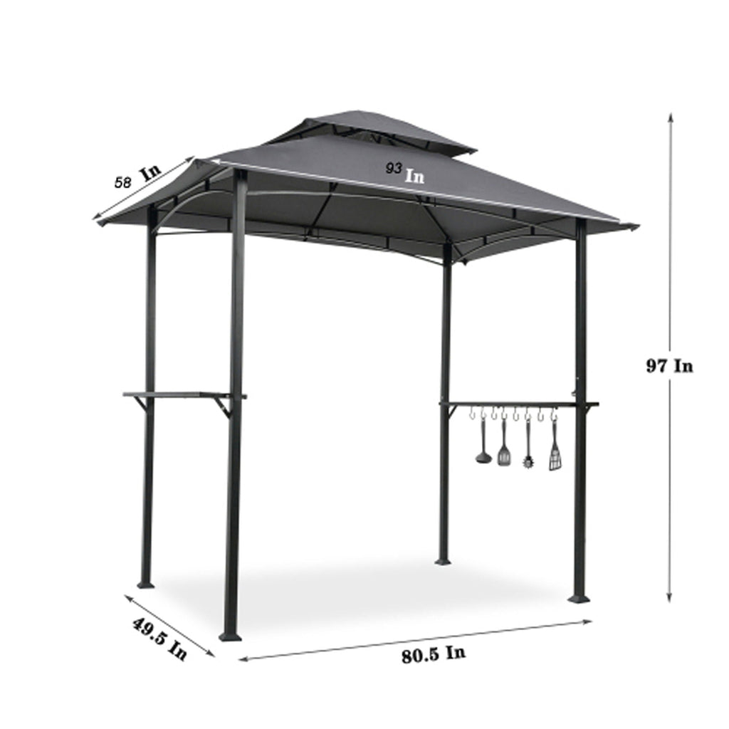 Outdoor Grill Gazebo With Double Tier Soft Top Canopy, Steel Frame, Bar Counters & Hook