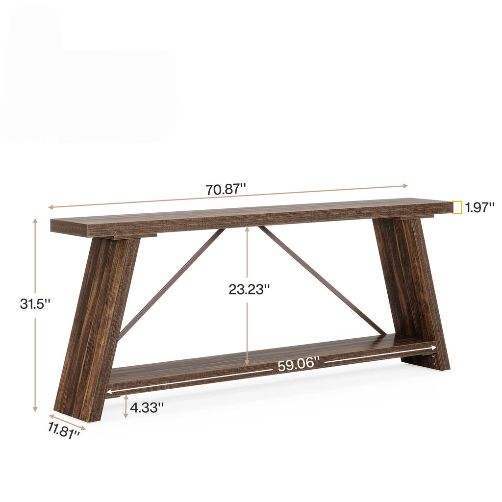 Console Table Extra Long Sofa Table With 2 Tier Shelves For Living Room