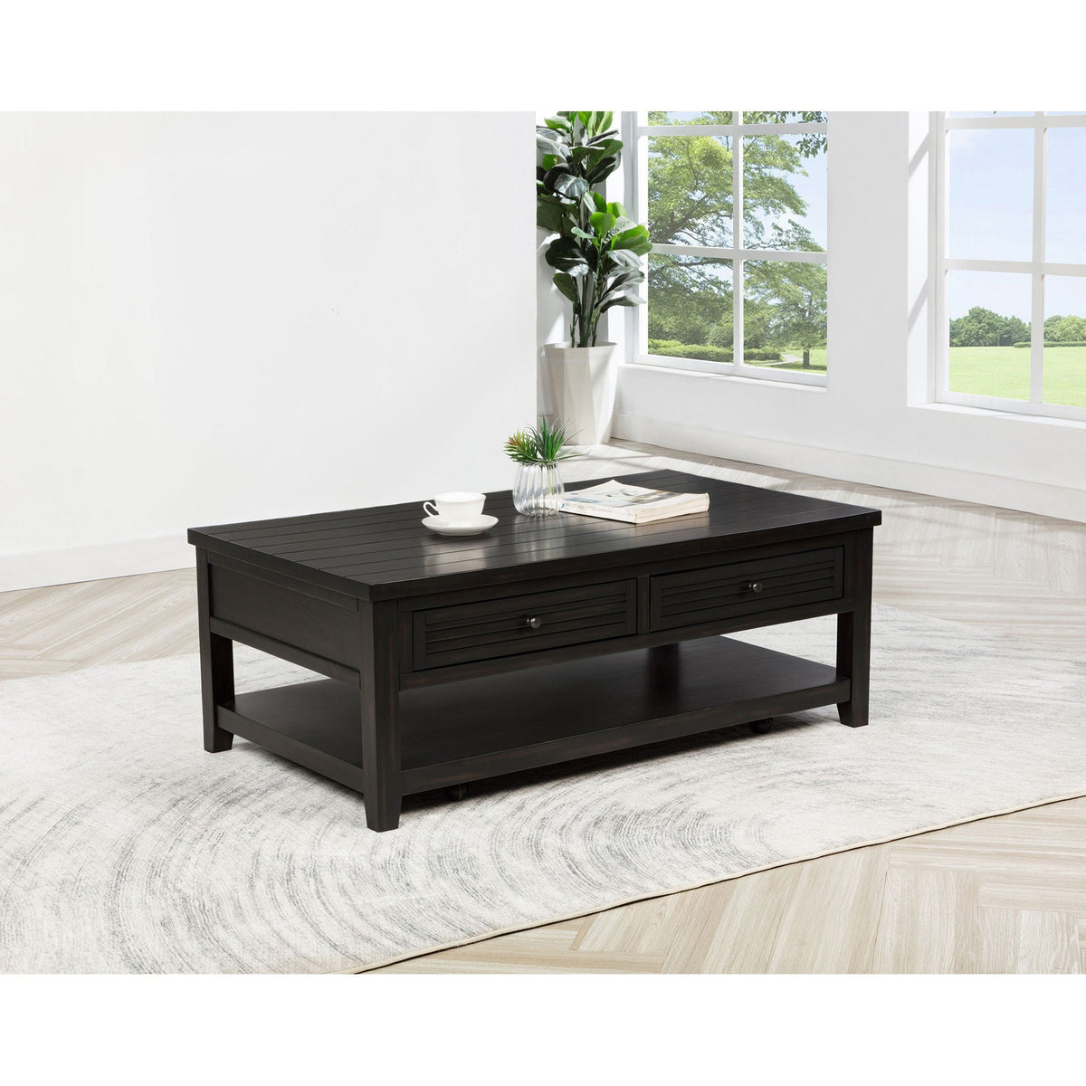 Sutter - 2 Drawer Rectangular Coffee Table - Dark Brown
