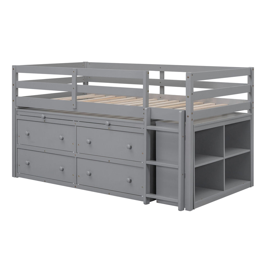 Loft Bed With Retractable Writing Desk And 4 Drawers, With Lateral Portable Desk And Shelves