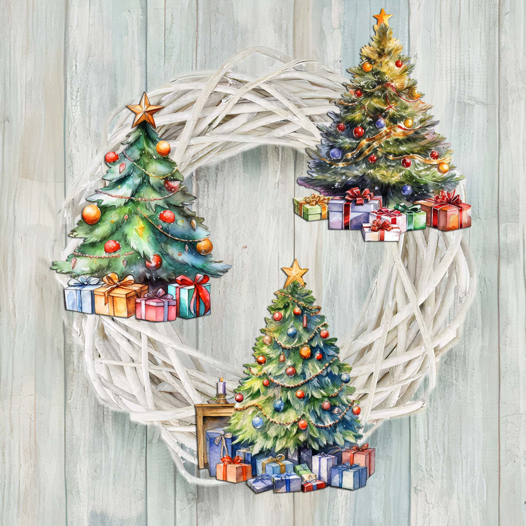 Christmas Tree Clip-On Eco Wood Decorative Ornaments Set of 3 by G. Debrekht - Christmas Decor - 8091044C-S3