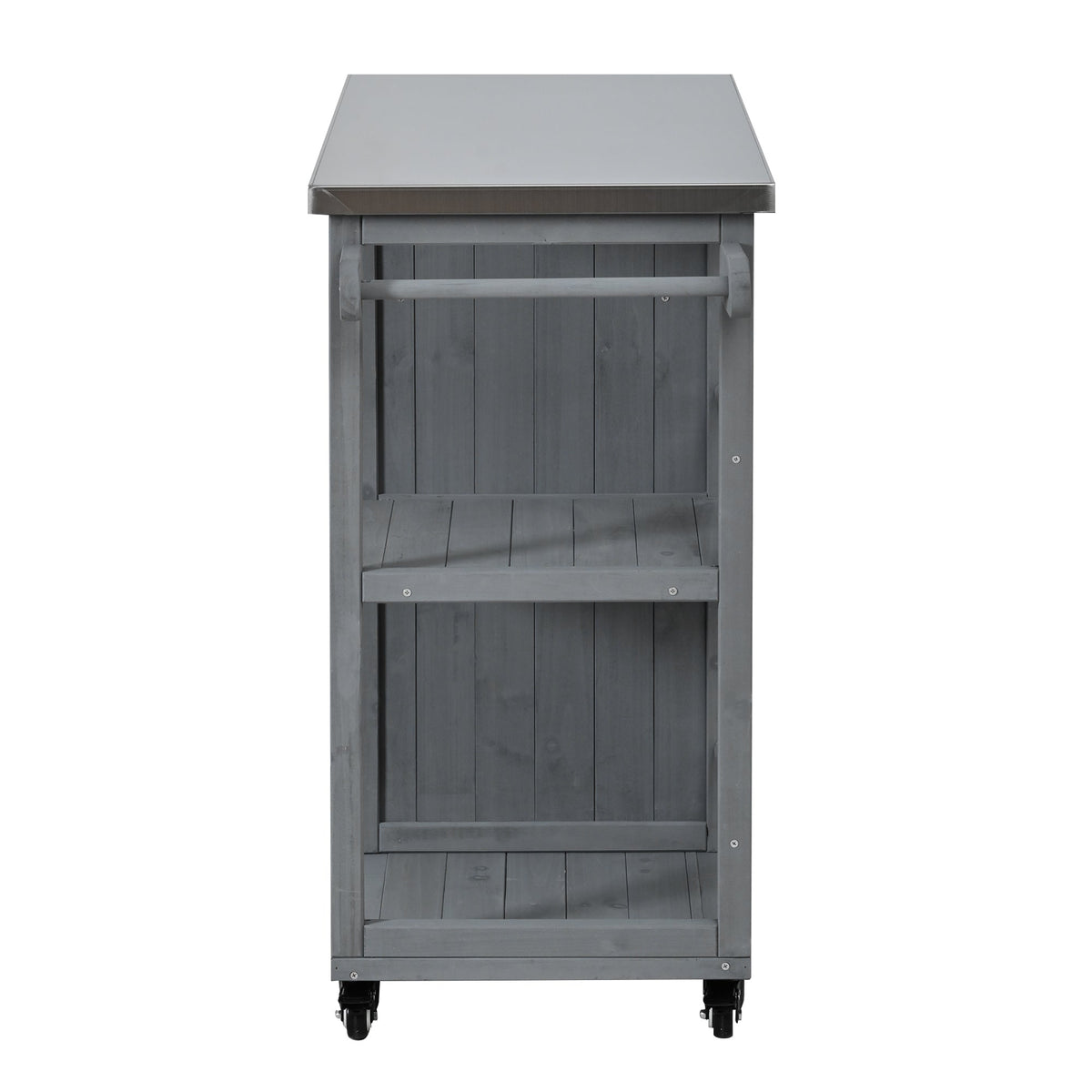 Outdoor Kitchen Island Fir Wood Prep Station with Stainless Steel Top