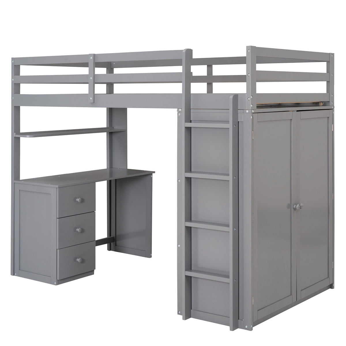 Loft Bed With Drawers, Desk, And Wardrobe