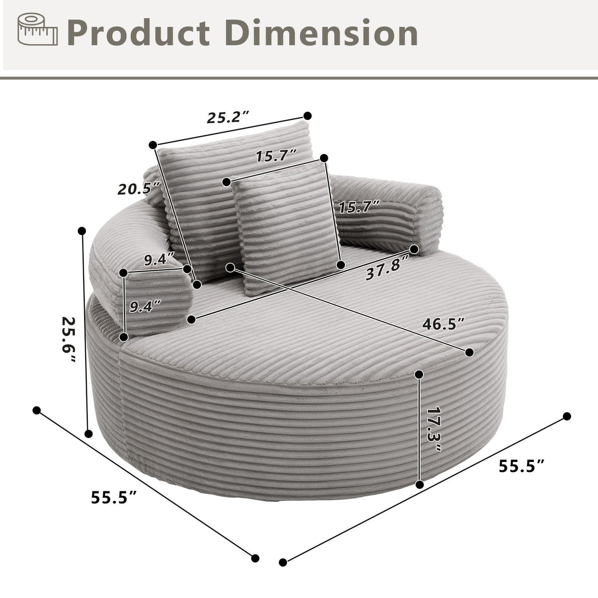 Round Sofa Bed With 3 Pillows For Living Room