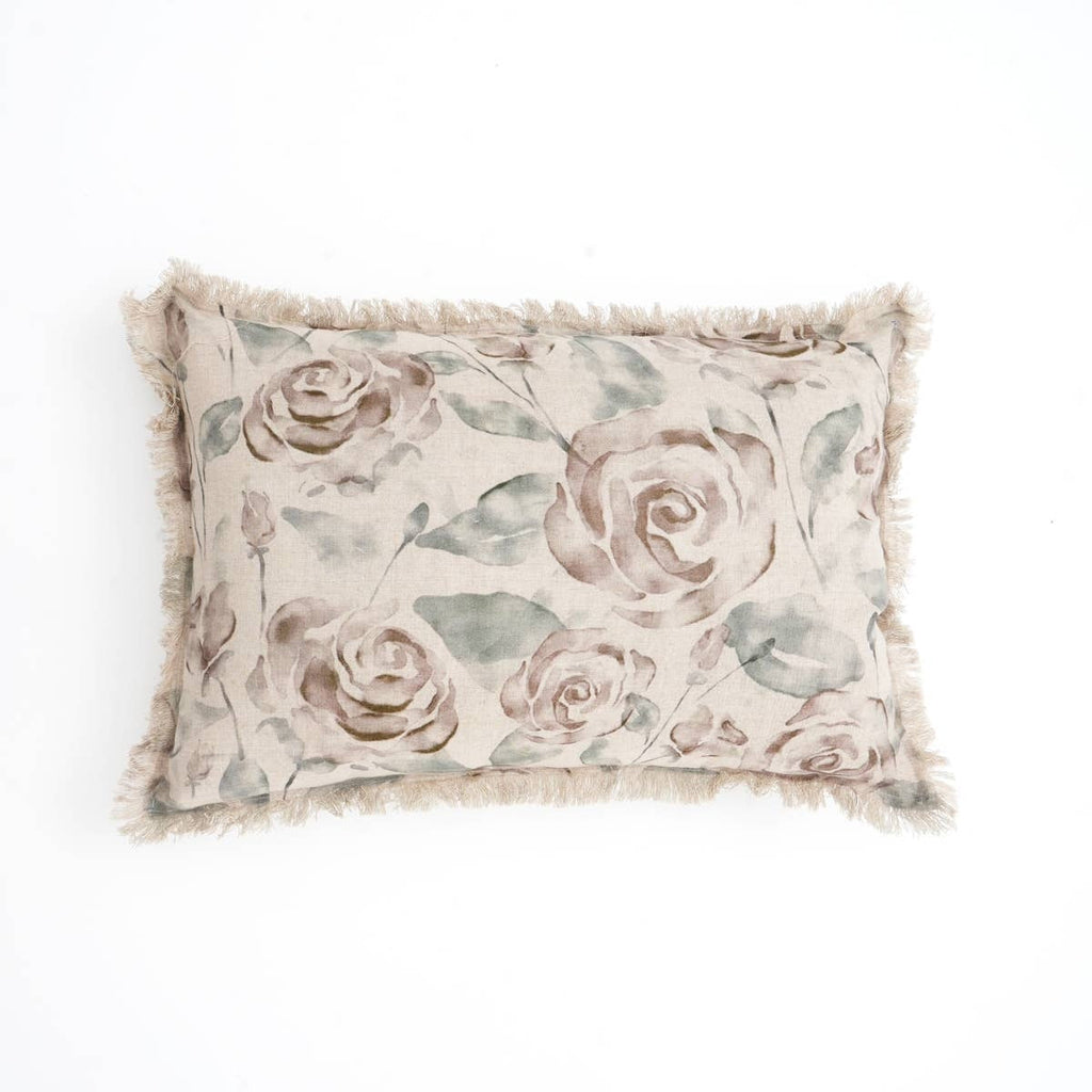 Linen Printed Lumber Throw Pillow 16x24 Brown & Green